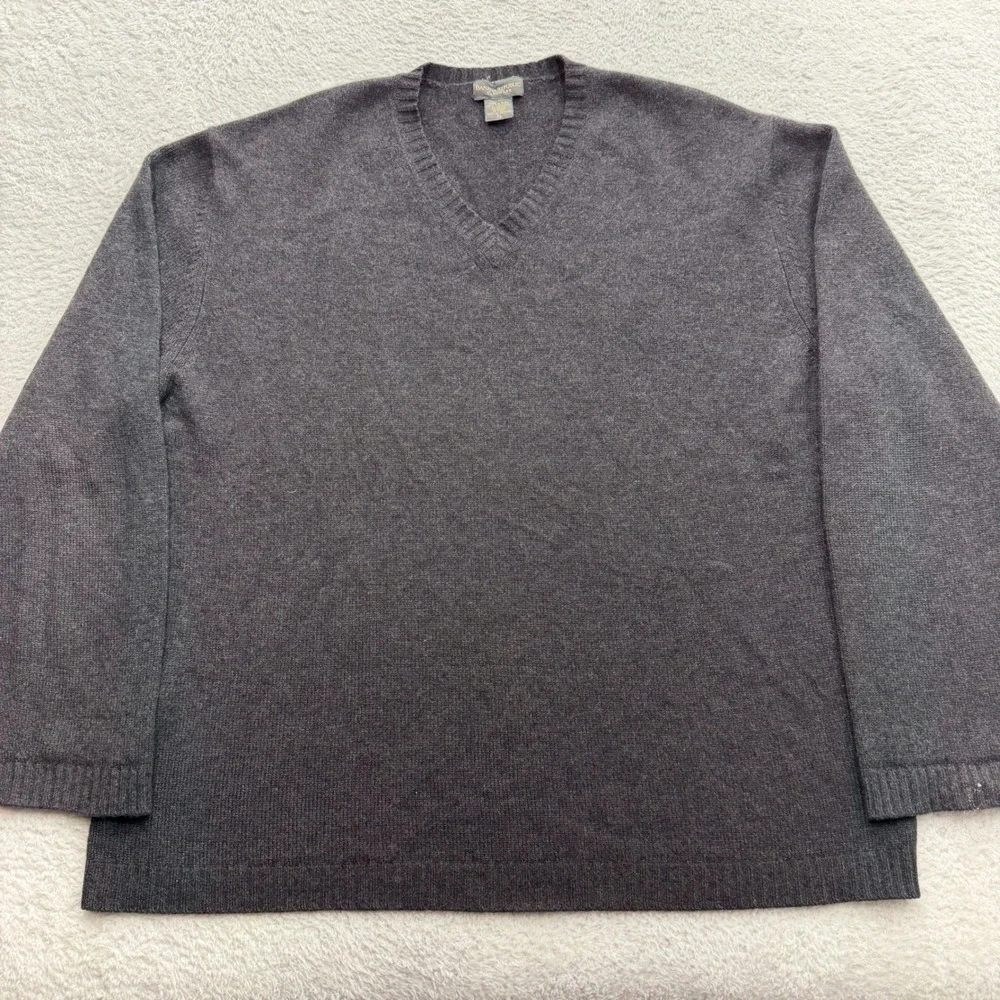 Banana Republic Mens 100% Cashmere V-Neck‎ Sweater Charcoal Gray XL 54023